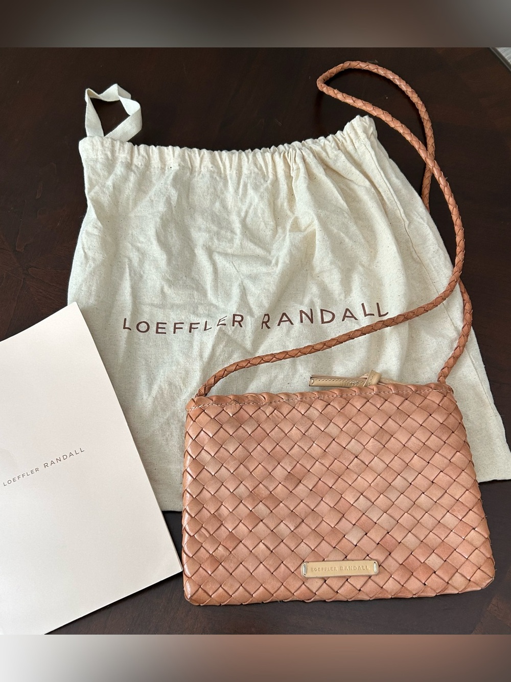 Loeffler Randall Marison Flat Woven Crossbody bag in Desert Sand